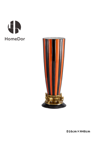 HomeDor Vintage Striped Orange Black Vase with Elephant Base