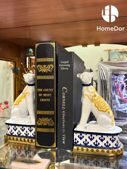 HomeDor White Sitting Cheetah Bookend