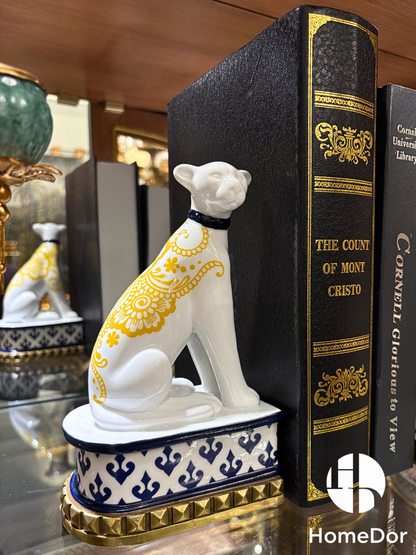 HomeDor White Sitting Cheetah Bookend