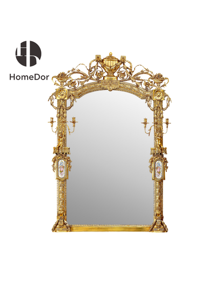 HomeDor × FH&Home | Luxury Rococo Design Brass Accent Entry Mirror