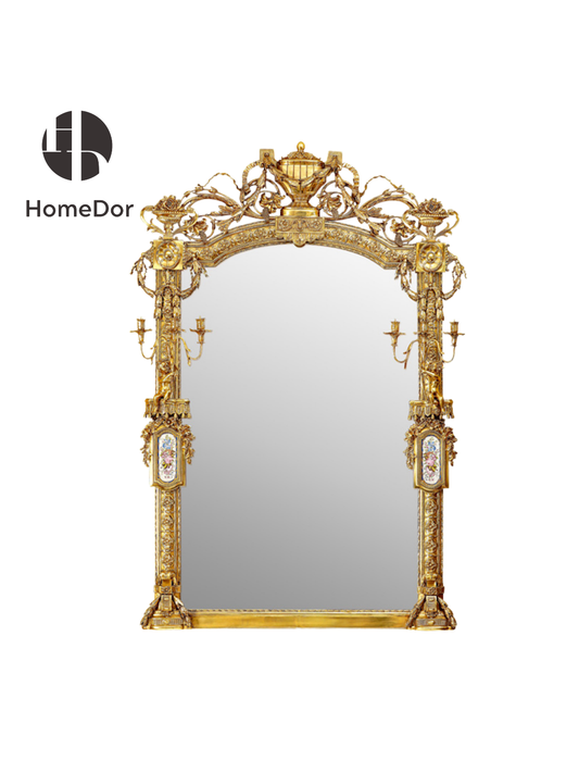 HomeDor × FH&Home | Luxury Rococo Design Brass Accent Entry Mirror
