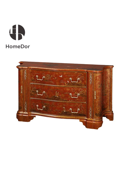 HomeDor × FH&Home | Chinoiserie Coral Red Series Landscape Painted Console Cabinet