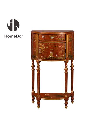 Gabinete lateral con acento de media luna de la serie Coral Red Chinoiserie de HomeDor