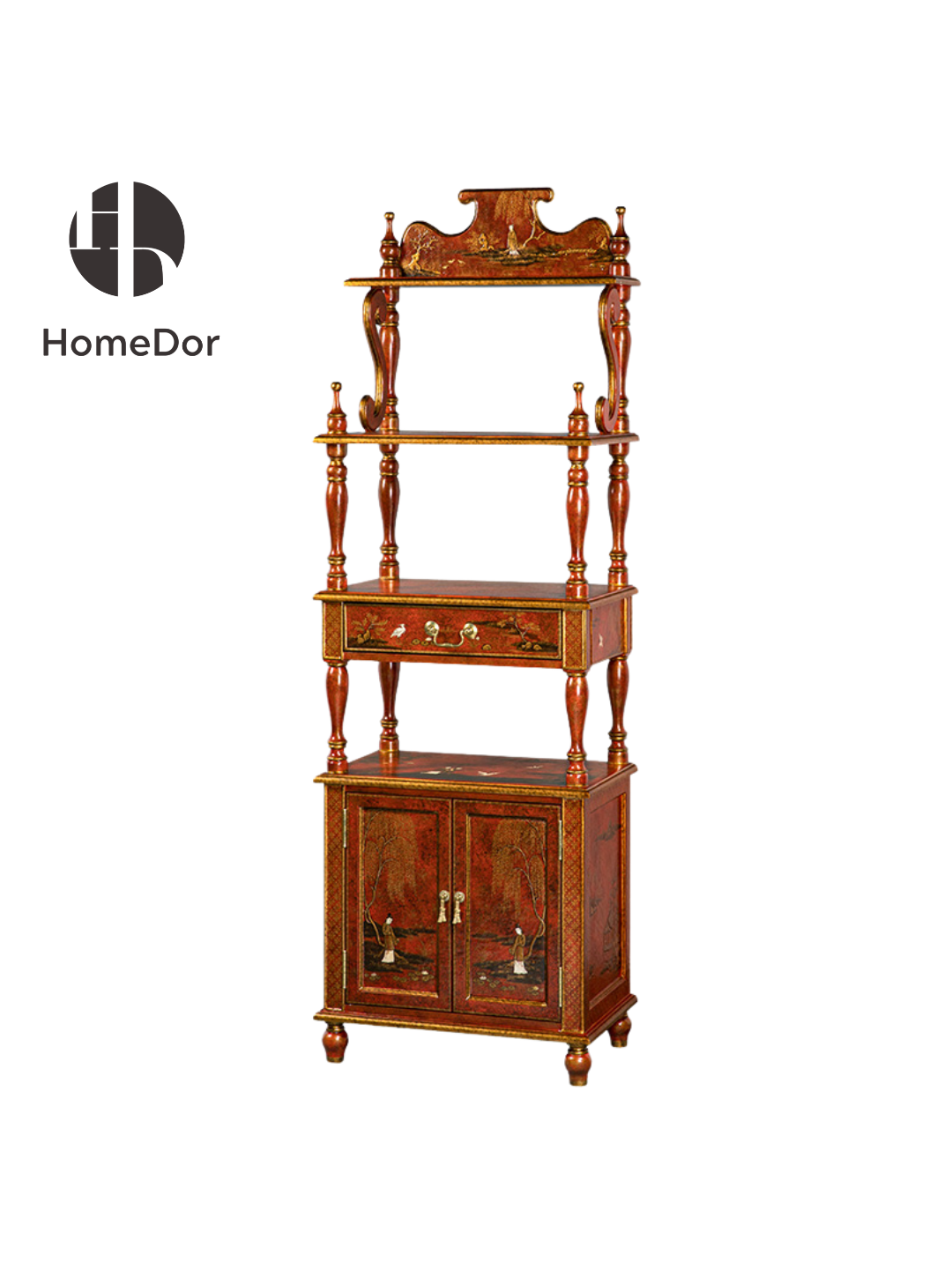 HomeDor × FH&Home | Chinoiserie Coral Red Series Multi-Tiered Storage Shelf