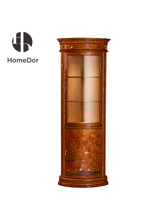 HomeDor × FH&Home | Chinoiserie Coral Red Series Triangular Corner Display Cabinet