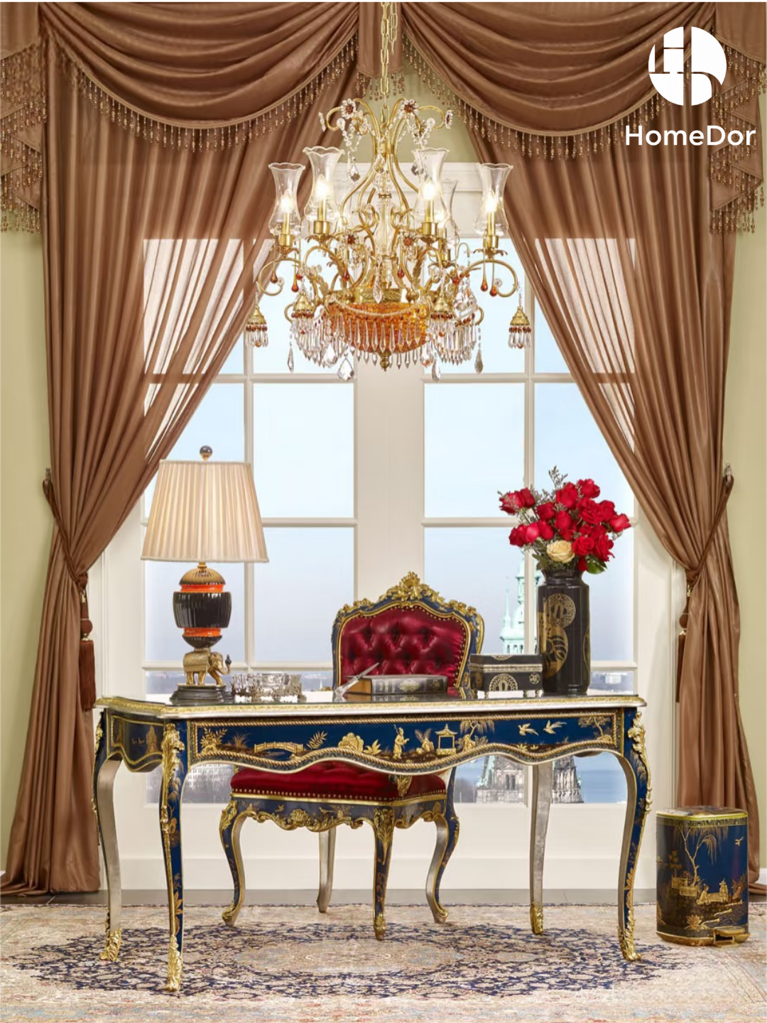 HomeDor × FH&Home | Baroque Antique Brass Amber Crystal Chandelier