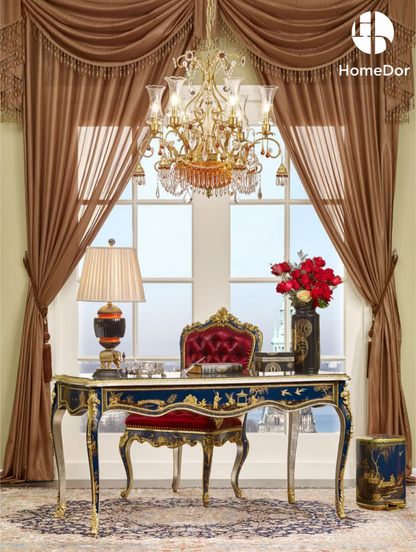 Juego de sillas capitoné color burdeos dorado chinoiserie serie azul real HomeDor