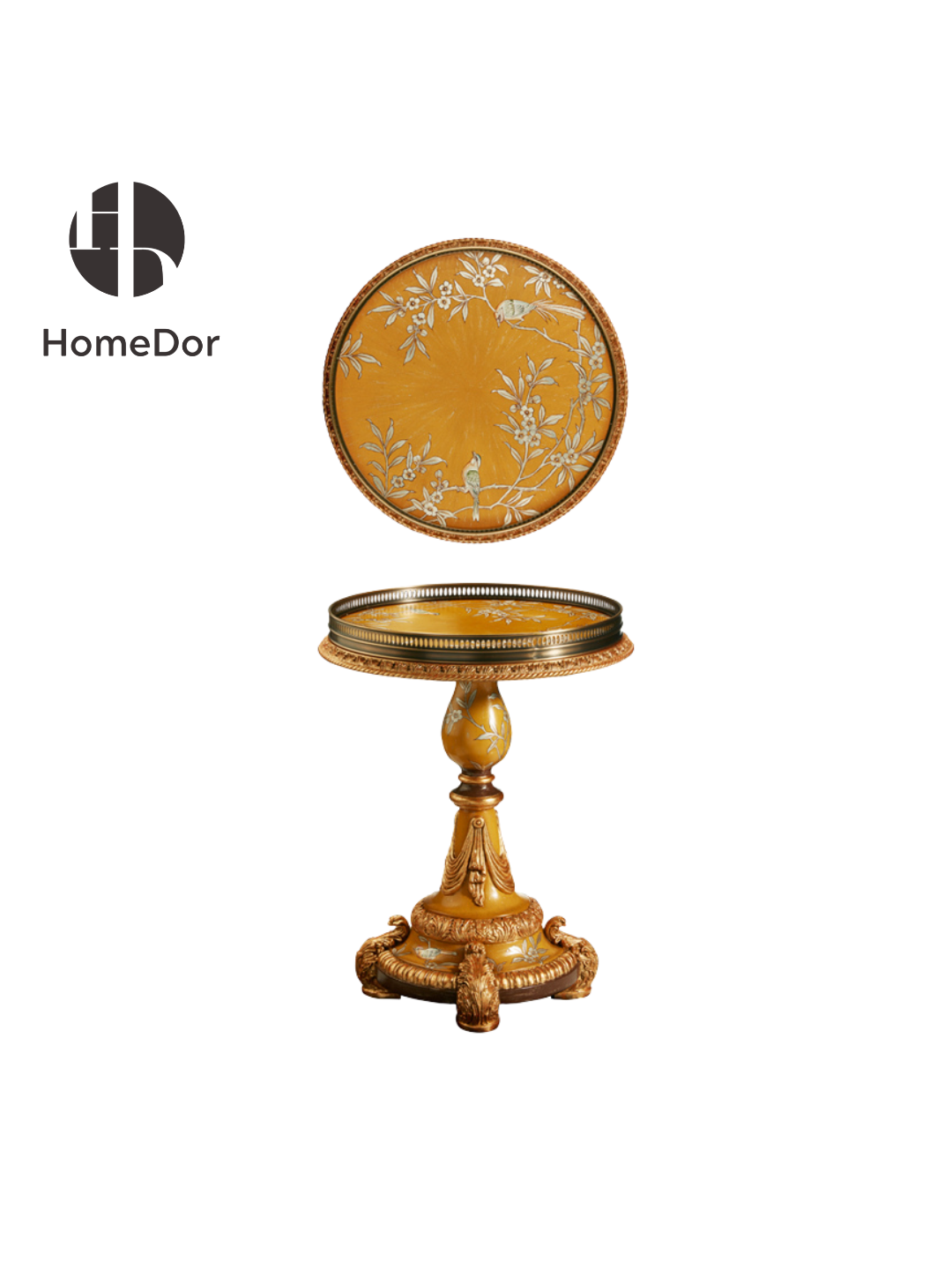 HomeDor × FH&Home | Imperial Yellow Series Chinoiserie Ornate Round Side Table