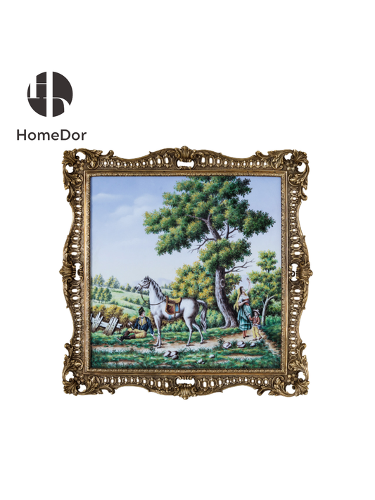 HomeDor × FH&Home | Vintage Family Countryside Scene Porcelain Wall Decor