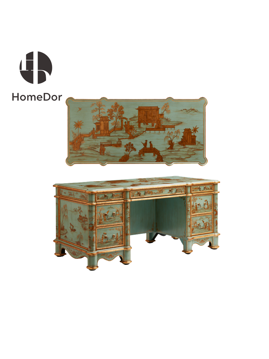 HomeDor × FH&Home | Marlene Series Chinoiserie Inspired Turquoise Writing Desk
