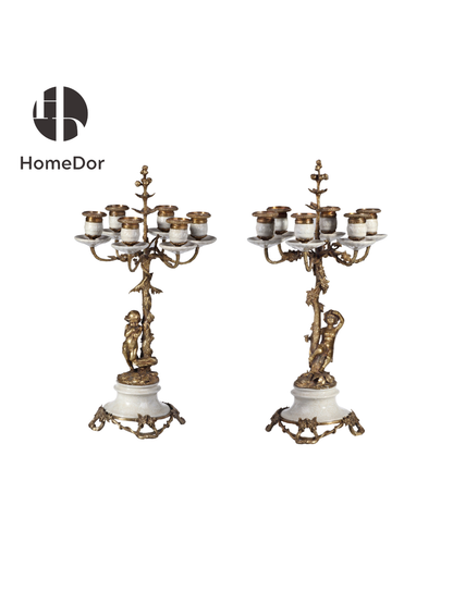 HomeDor × FH&Home | Luxury Decorative Cherub 6-Arm White Candelabra Pair
