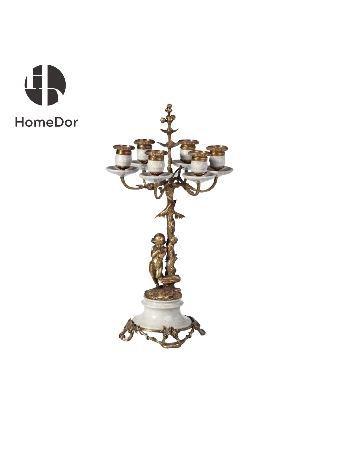 HomeDor × FH&Home | Luxury Decorative Cherub 6-Arm White Candelabra Pair