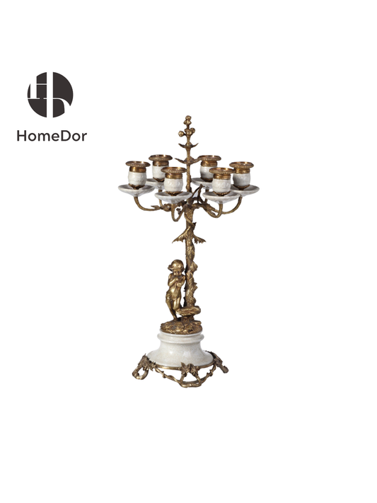 HomeDor Luxury Decorative Cherub 6-Arm White Candelabra Pair