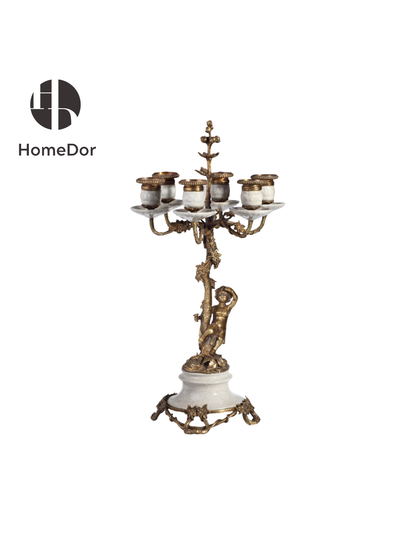 HomeDor × FH&Home | Luxury Decorative Cherub 6-Arm White Candelabra Pair