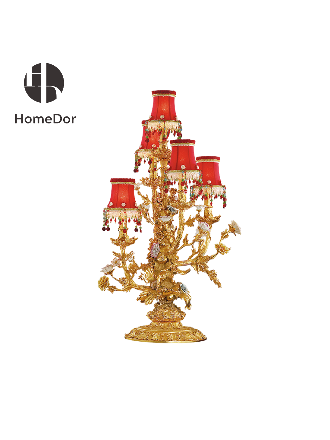 HomeDor × FH&Home | Statement Palace-Style Golden Tree Branch Red Table Lamp