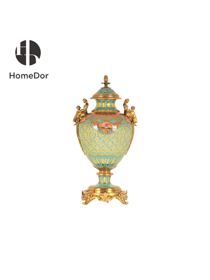 HomeDor × FH&Home | Mint Green Baroque Copper-Cast Glass Engraved Table Decor Set