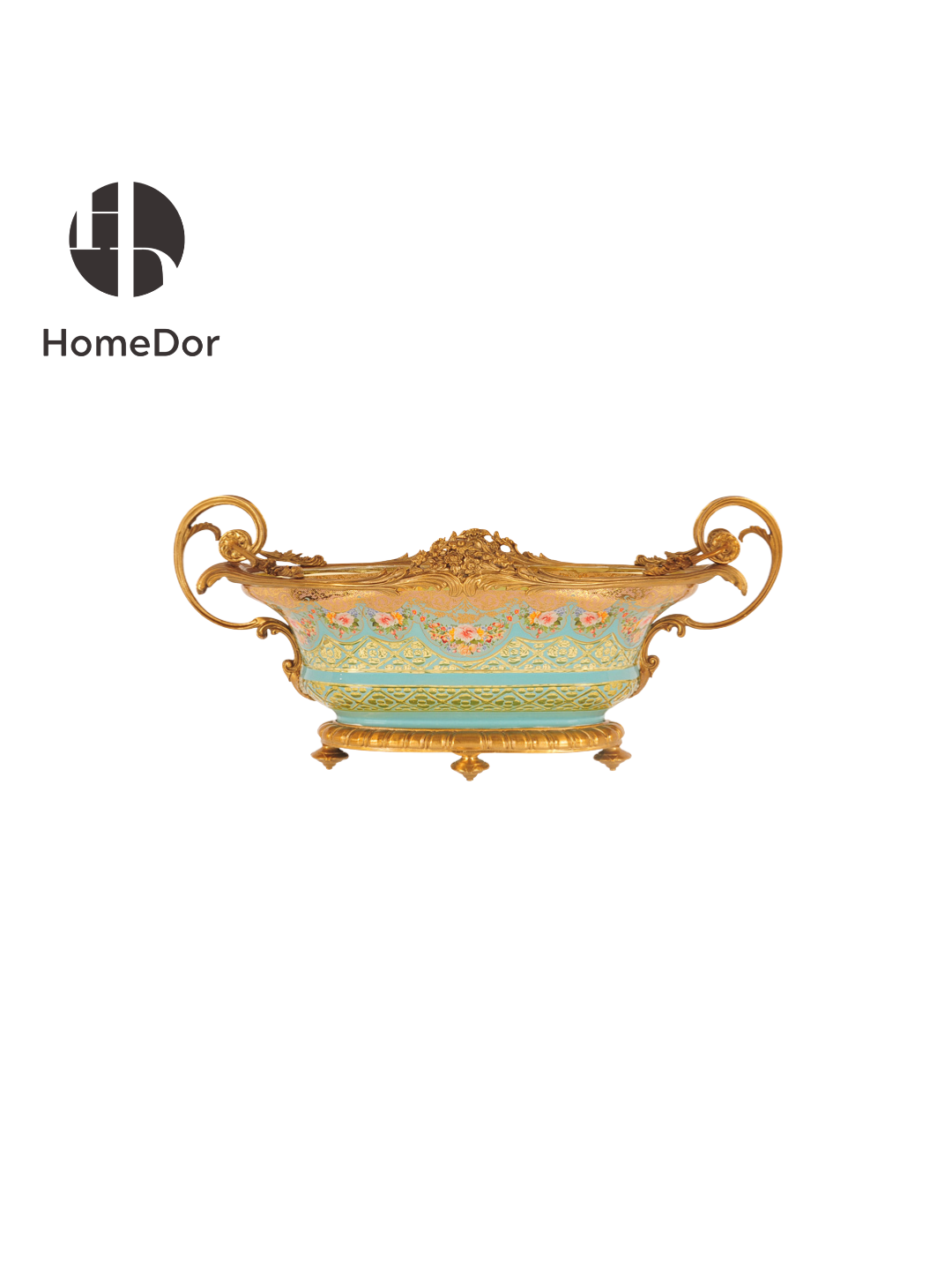 HomeDor × FH&Home | Mint Green Baroque Copper-Cast Glass Engraved Table Decor Set