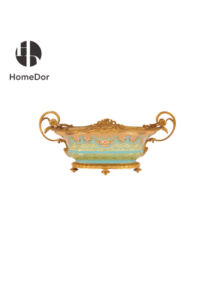 HomeDor × FH&Home | Mint Green Baroque Copper-Cast Glass Engraved Table Decor Set