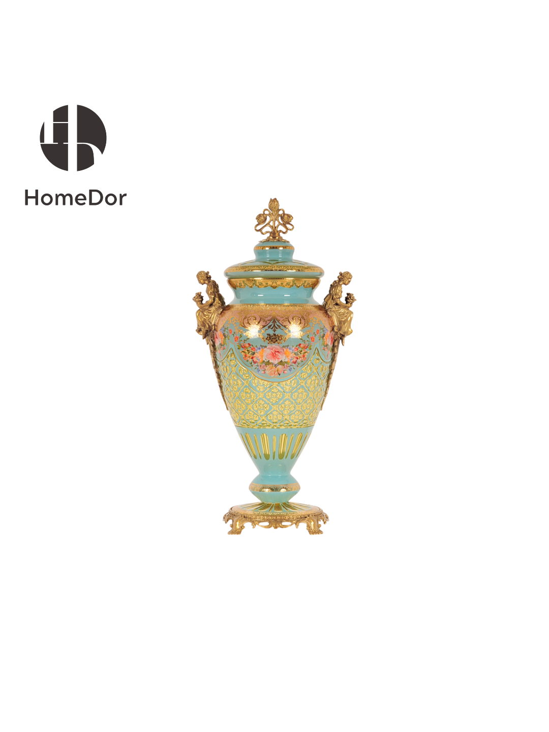 HomeDor × FH&Home | Mint Green Baroque Copper-Cast Glass Engraved Table Decor Set
