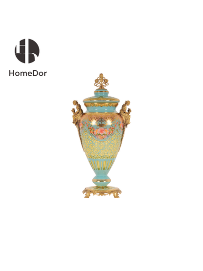 HomeDor × FH&Home | Mint Green Baroque Copper-Cast Glass Engraved Table Decor Set