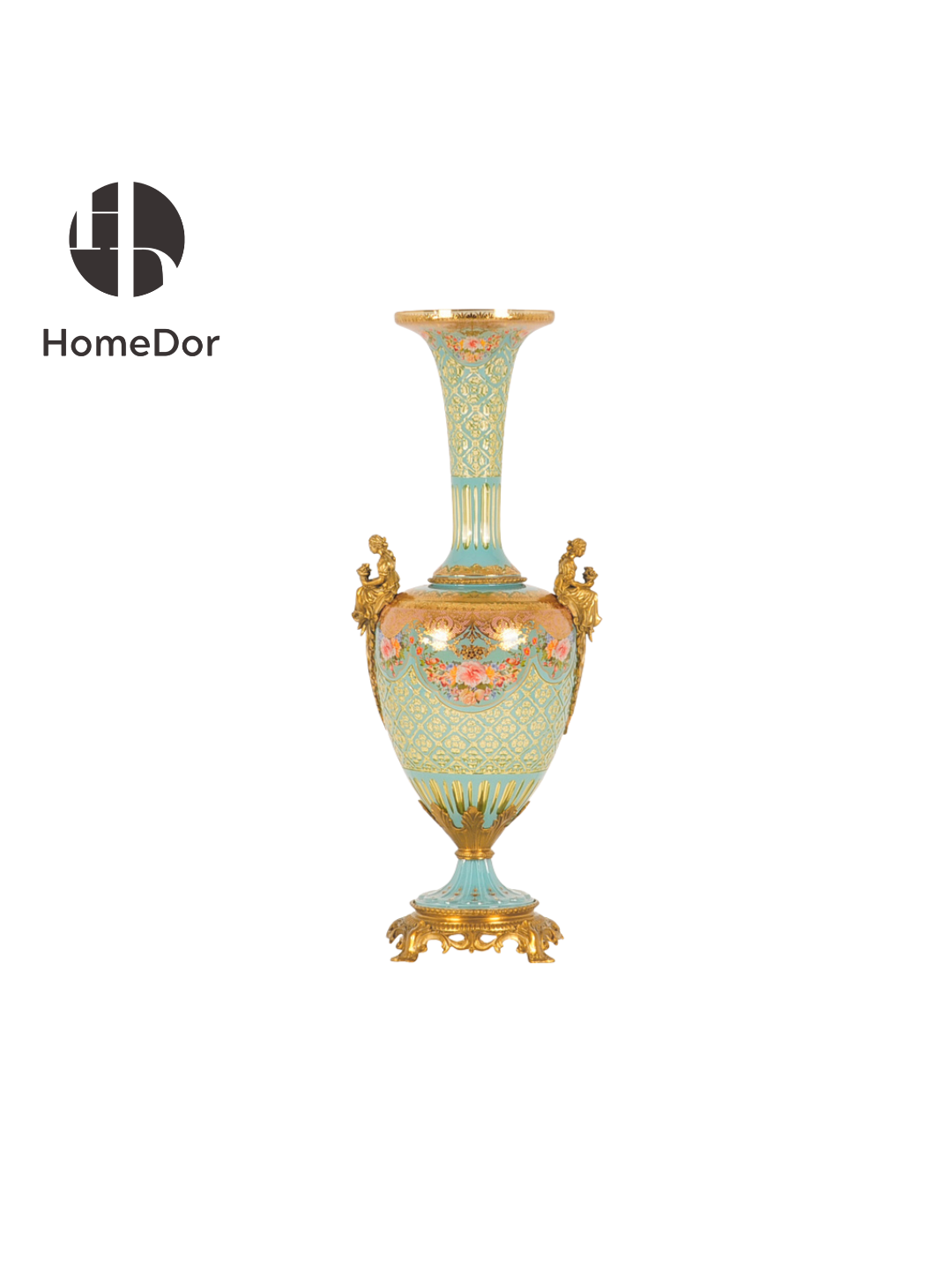HomeDor × FH&Home | Mint Green Baroque Copper-Cast Glass Engraved Table Decor Set
