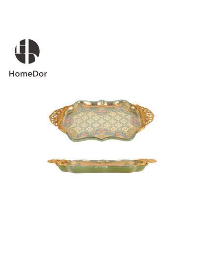 HomeDor × FH&Home | Mint Green Baroque Copper-Cast Glass Engraved Table Decor Set
