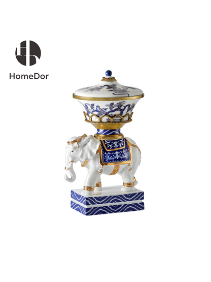 HomeDor × FH&Home | Elegant White Elephant Decorative Lidded Urn