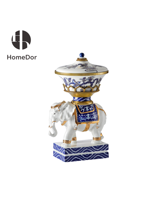 HomeDor × FH&Home | Elegant White Elephant Decorative Lidded Urn