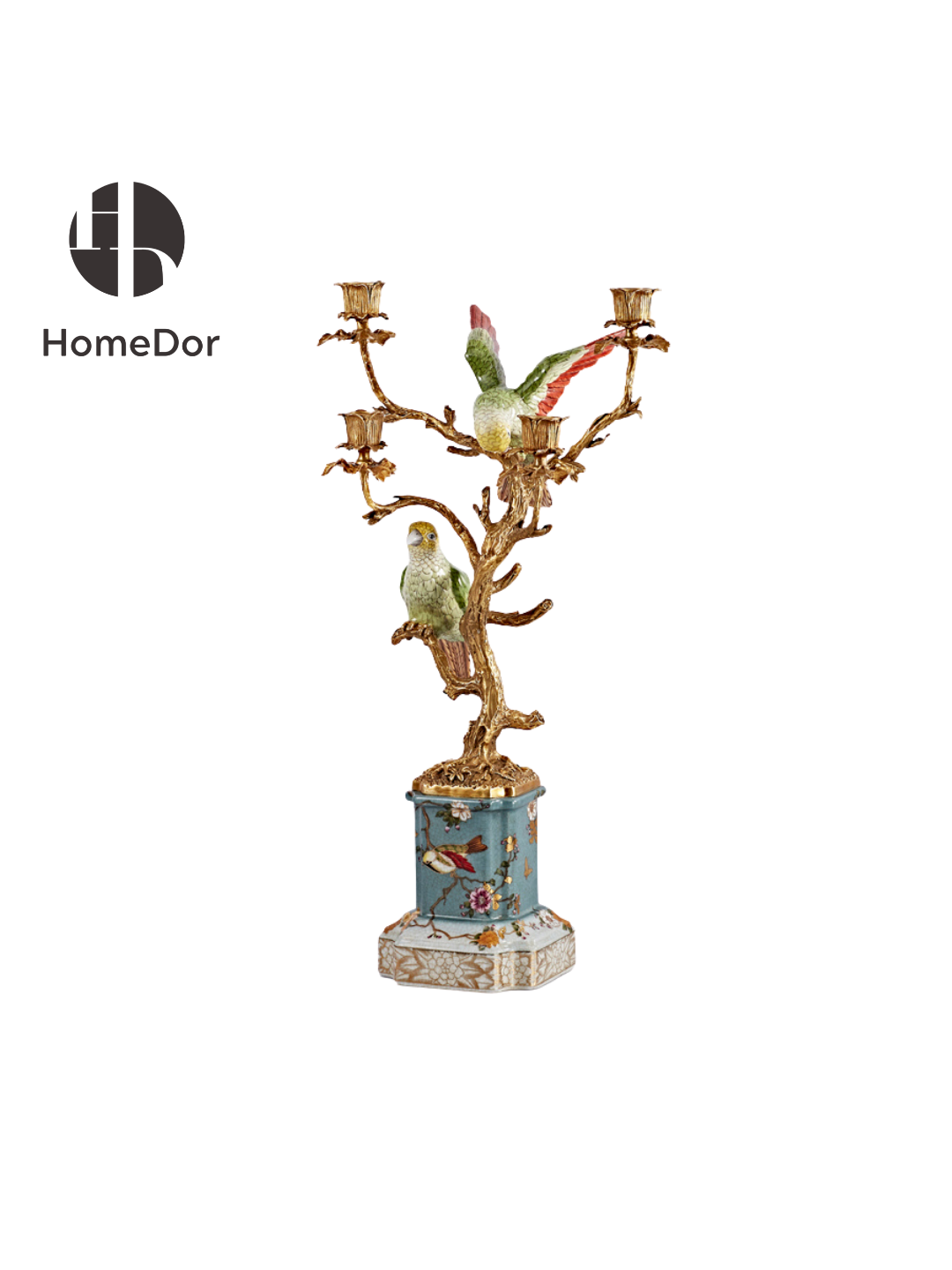 HomeDor × FH&Home | Exotic Parrot Accent Brass Branch Candelabra Set