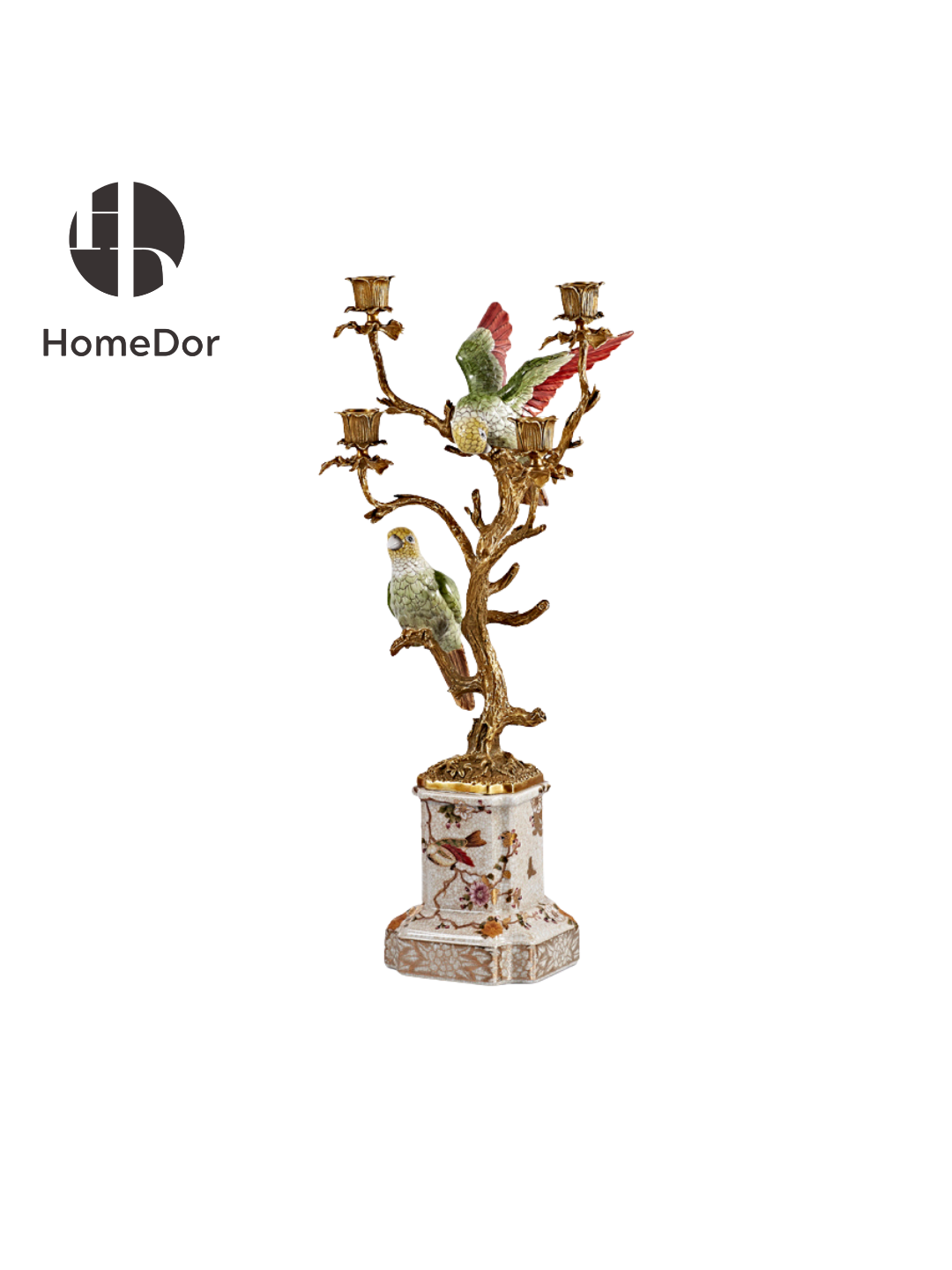 HomeDor × FH&Home | Exotic Parrot Accent Brass Branch Candelabra Set