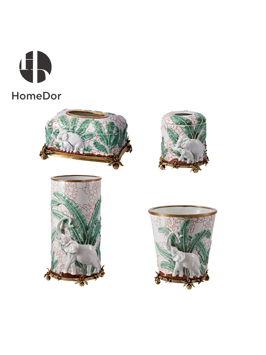 HomeDor × FH&Home | Nature-Inspired Elephant & Tropical Foliage Embossed Decor Set