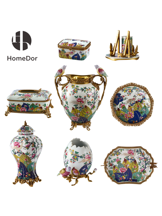 HomeDor × FH&Home | Luxe Classical Polychrome Bird-Blossom Decor Set-I