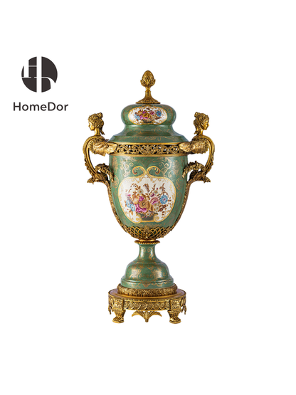 HomeDor × FH&Home | Romantic Oil-Painted Green Floral Urn Planter Set
