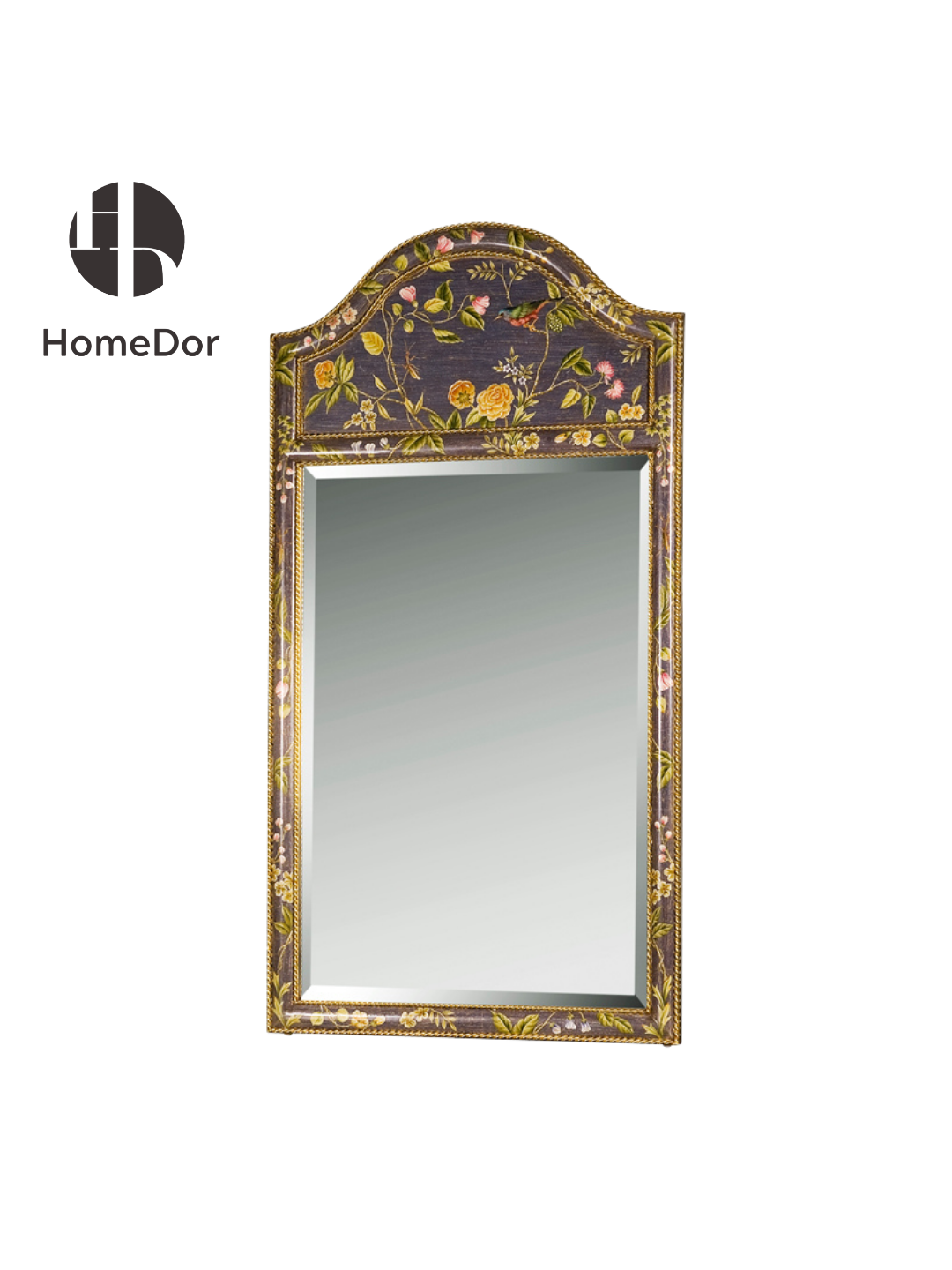 HomeDor × FH&Home | Chinoiserie Deep Violet Bird & Floral Motif Arched Wall Mirror