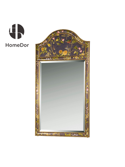 HomeDor × FH&Home | Chinoiserie Deep Violet Bird & Floral Motif Arched Wall Mirror