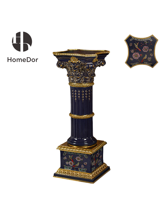 HomeDor × FH&Home | Ornate Blue-Gold Accent Roman Column Floral Pedestal