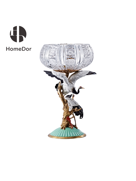 HomeDor Elegant White Crane Crystal Serving Bowl Set