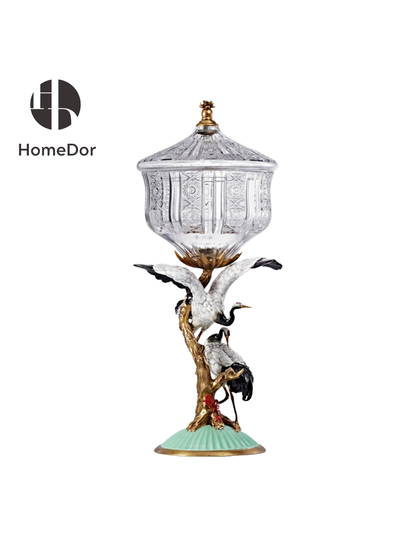 HomeDor Elegant White Crane Crystal Serving Bowl Set