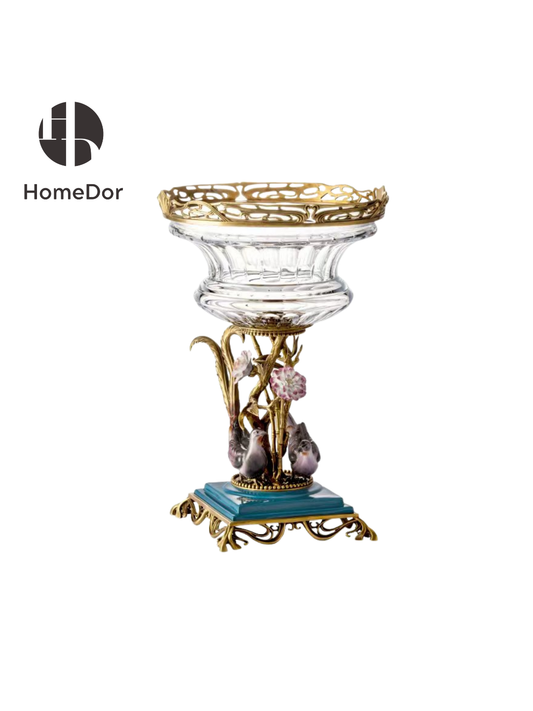 HomeDor Ornate Gilded Bird &Floral Crystal Fruit Centerpiece
