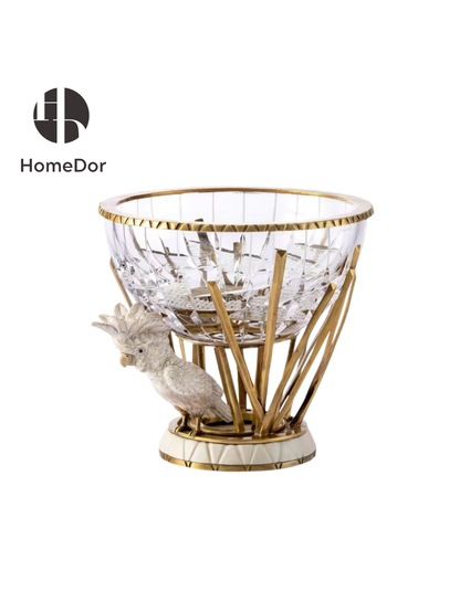 HomeDor Opulent White Cockatoo Accent Crystal Fruit Bowl