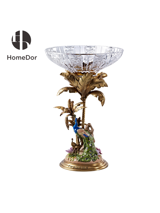 HomeDor Tropical-Themed Peacock Palm Crystal Fruit Bowl
