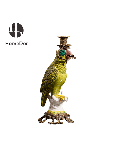 HomeDor Tropical Vibrant Green Parrot Decorative Candelabra Set