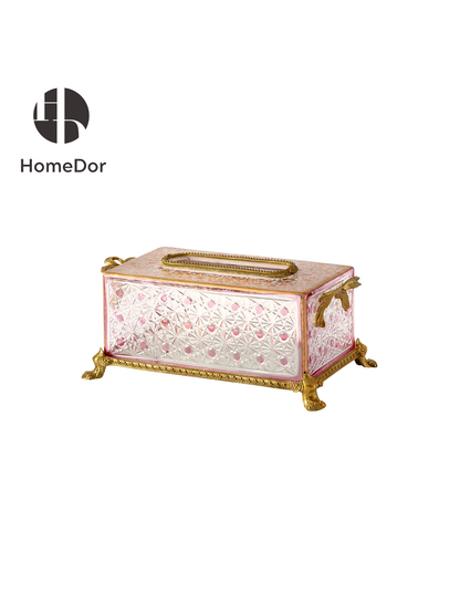 HomeDor Aurora Glass Blush Etched Floral Tissue Box