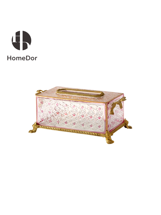 HomeDor Aurora Glass Blush Etched Floral Tissue Box