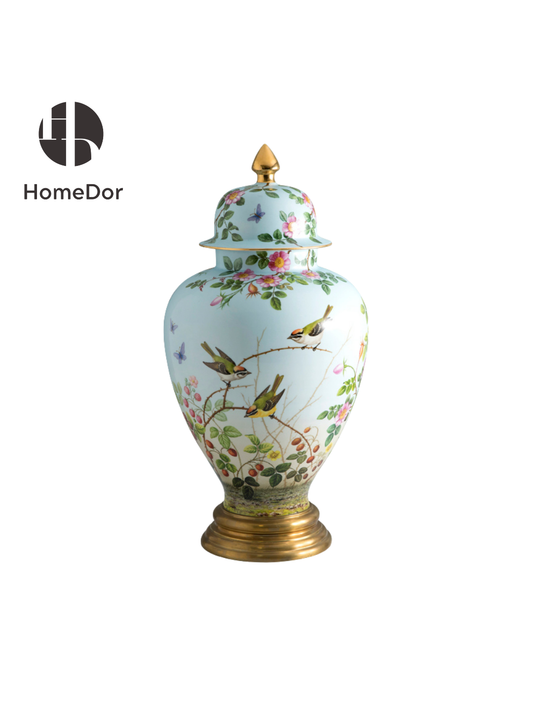 HomeDor Elegant Bird Fish Oil-Painting Lidded Urn Set