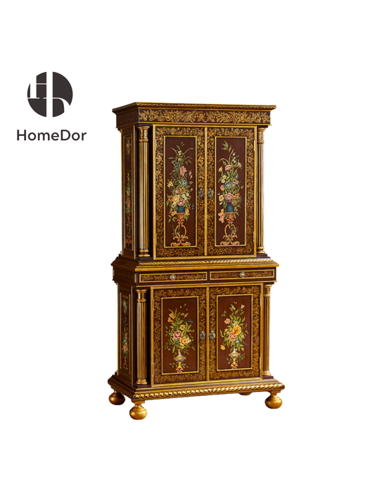 HomeDor Vintage Hand Paint Flower Motif Storage Cabinet