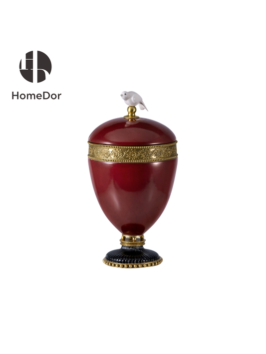 HomeDor High-End Burgundy Canister with White Bird Accent