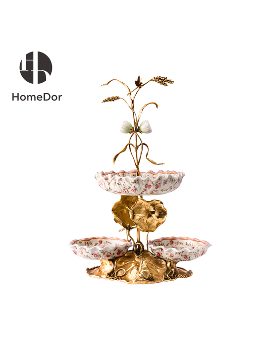 HomeDor Exquisite Lotus Themed 3-Section Fruit/Snack Dish Set