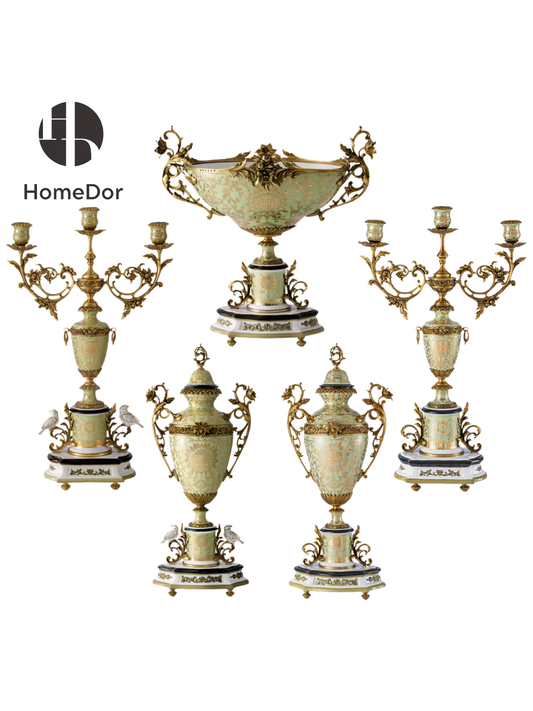 HomeDor Luxury Baroque-Inspired Floral Motif Gilded Decor Set