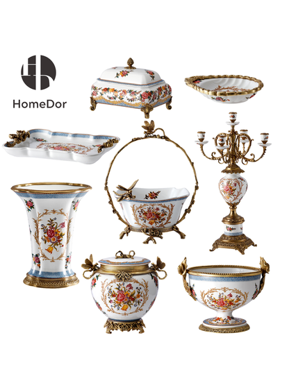 HomeDor Charming Fragrant Flower Pattern Gilded Decor Set